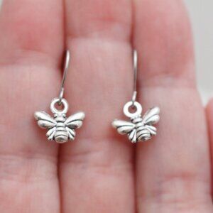 Tiny Silver Bee Earrings - Handmade & Hypoallergenic